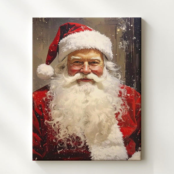 Warm Santa Portrait Canvas – Classic Christmas Wall Art with Golden Glow - Gifitto