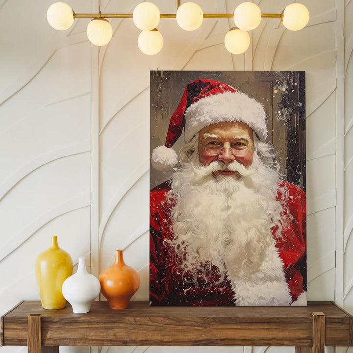 Warm Santa Portrait Canvas – Classic Christmas Wall Art with Golden Glow - Gifitto