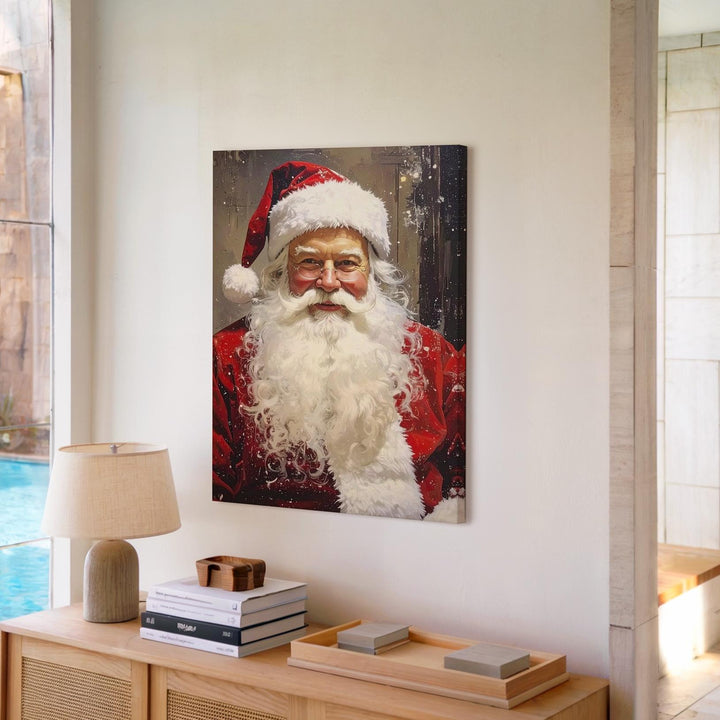 Warm Santa Portrait Canvas – Classic Christmas Wall Art with Golden Glow - Gifitto