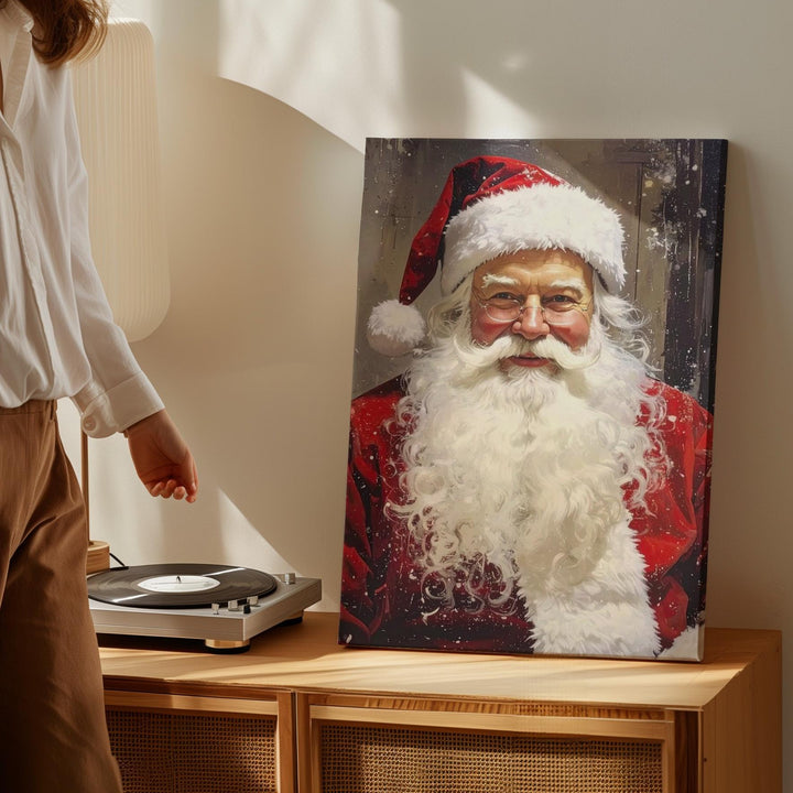 Warm Santa Portrait Canvas – Classic Christmas Wall Art with Golden Glow - Gifitto