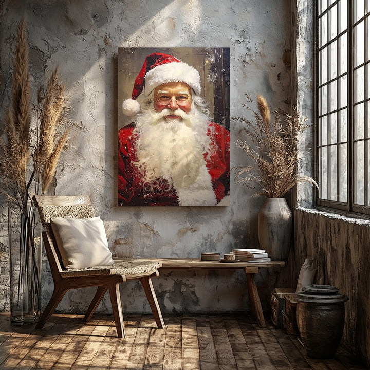 Warm Santa Portrait Canvas – Classic Christmas Wall Art with Golden Glow - Gifitto