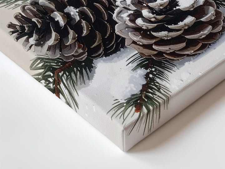 Snow-Dusted Pinecone Canvas – Minimalist Rustic Winter Wall Art - Gifitto
