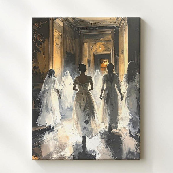 Ghostly Corridor Canvas – Haunted Mansion Spirits in Motion - Gifitto
