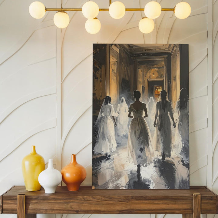 Ghostly Corridor Canvas – Haunted Mansion Spirits in Motion - Gifitto