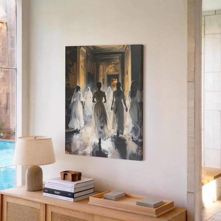 Ghostly Corridor Canvas – Haunted Mansion Spirits in Motion - Gifitto