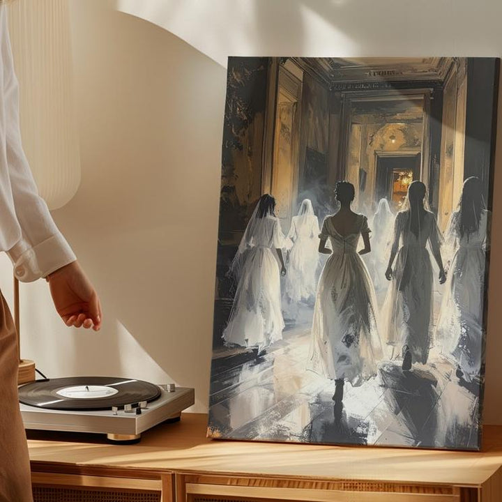 Ghostly Corridor Canvas – Haunted Mansion Spirits in Motion - Gifitto