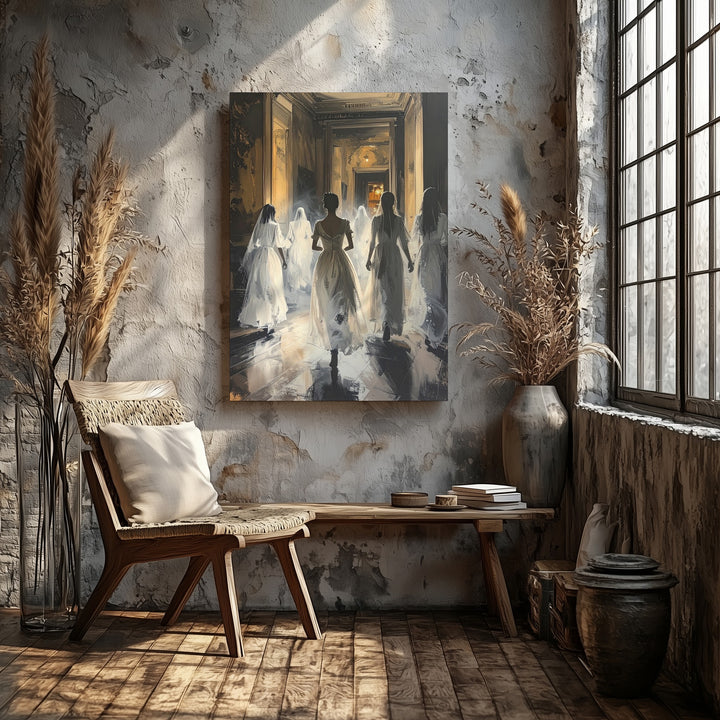 Ghostly Corridor Canvas – Haunted Mansion Spirits in Motion - Gifitto