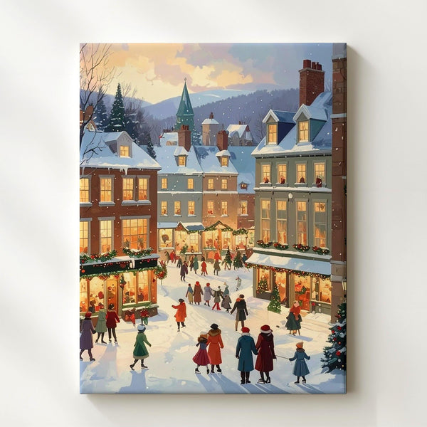 Cozy Christmas Village Canvas – Nostalgic Holiday Town Scene Wall Art - Gifitto
