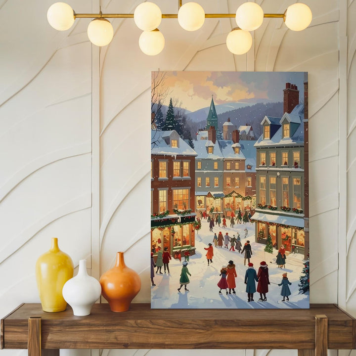 Cozy Christmas Village Canvas – Nostalgic Holiday Town Scene Wall Art - Gifitto