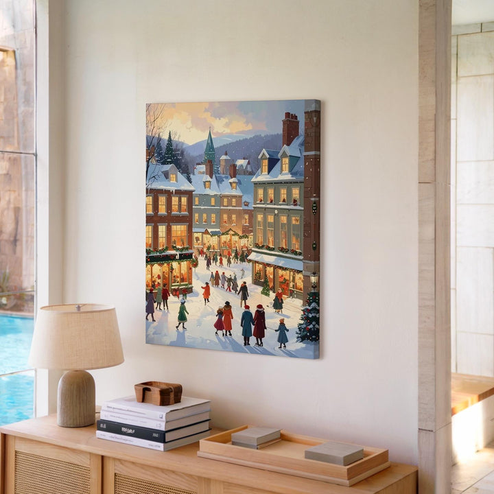 Cozy Christmas Village Canvas – Nostalgic Holiday Town Scene Wall Art - Gifitto