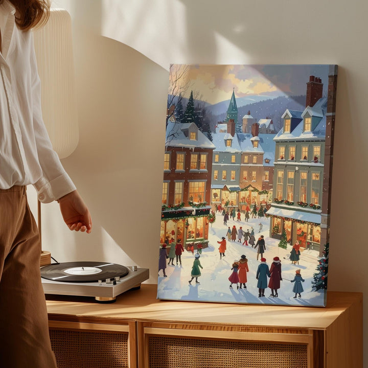 Cozy Christmas Village Canvas – Nostalgic Holiday Town Scene Wall Art - Gifitto