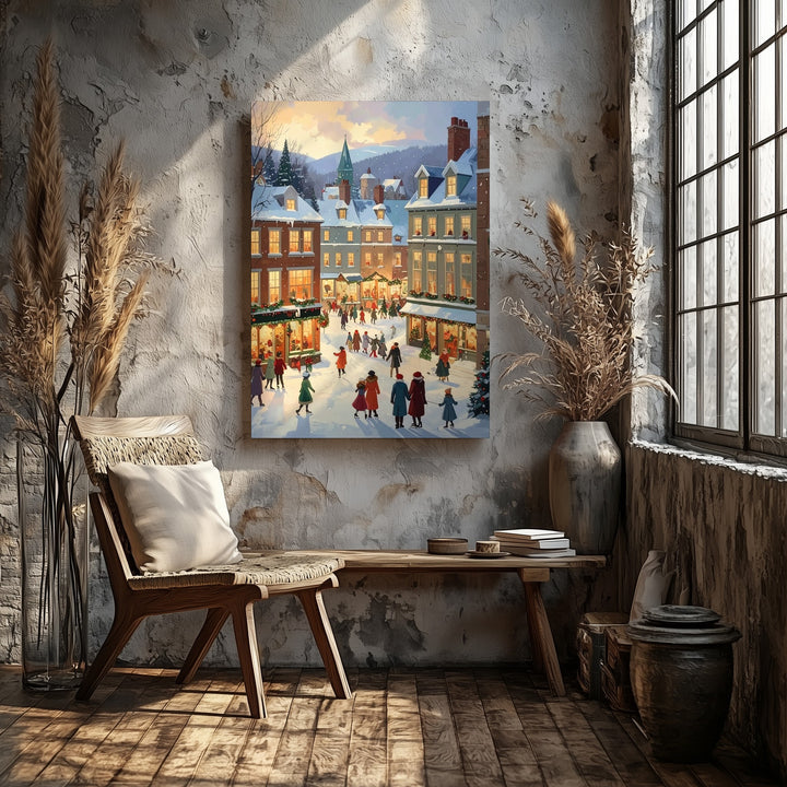 Cozy Christmas Village Canvas – Nostalgic Holiday Town Scene Wall Art - Gifitto