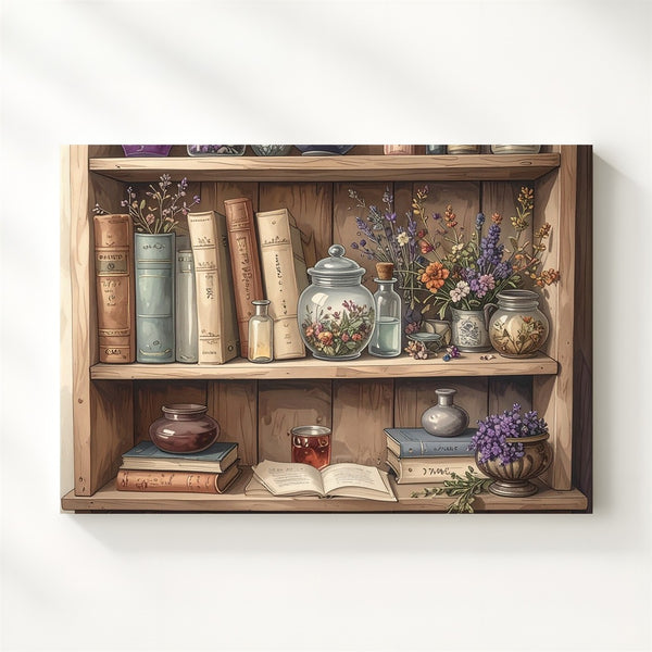 Witch’s Apothecary Canvas – Rustic Potion Shelf with Books & Herbs - Gifitto