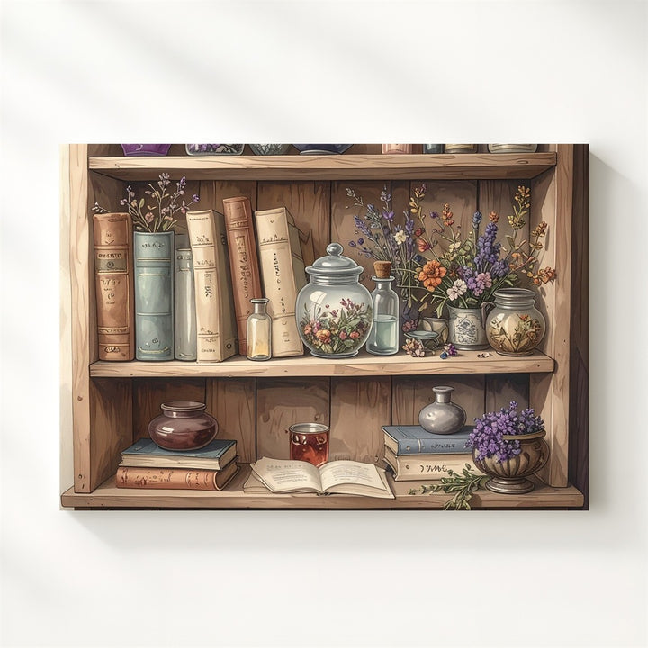 Witch’s Apothecary Canvas – Rustic Potion Shelf with Books & Herbs - Gifitto
