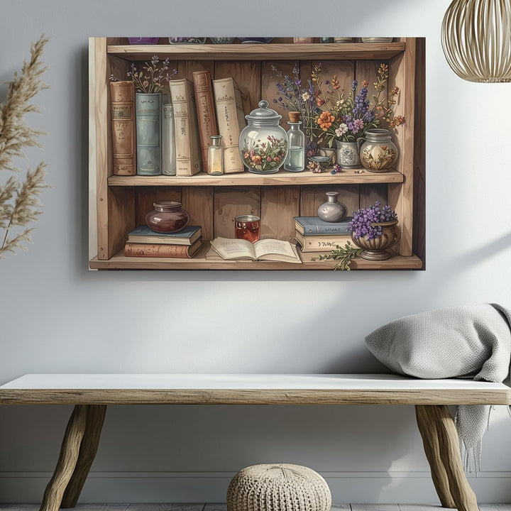 Witch’s Apothecary Canvas – Rustic Potion Shelf with Books & Herbs - Gifitto