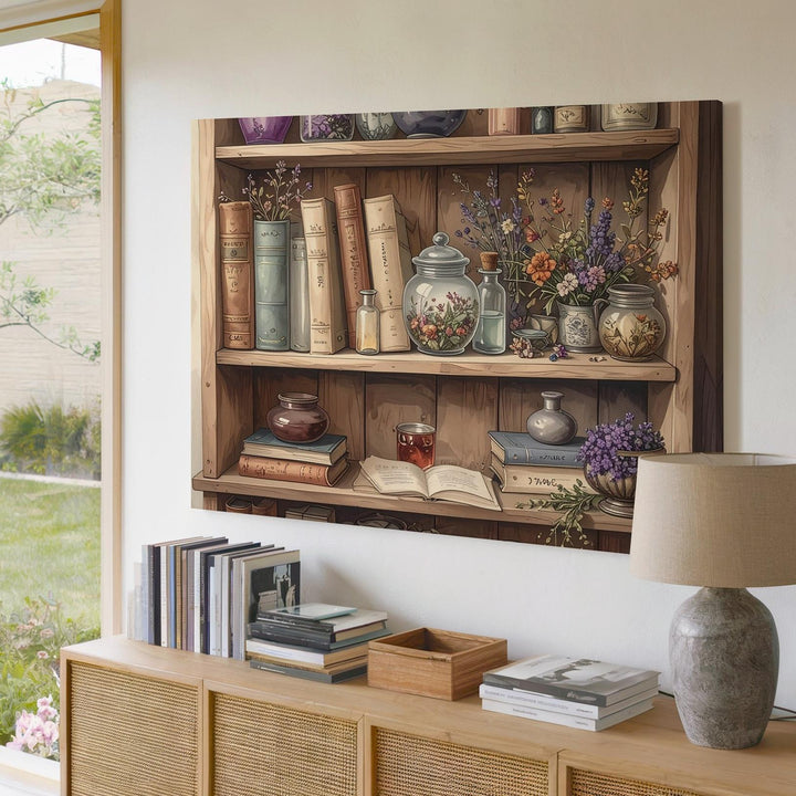 Witch’s Apothecary Canvas – Rustic Potion Shelf with Books & Herbs - Gifitto