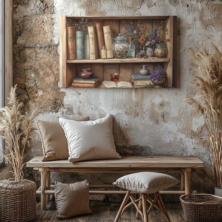 Witch’s Apothecary Canvas – Rustic Potion Shelf with Books & Herbs - Gifitto
