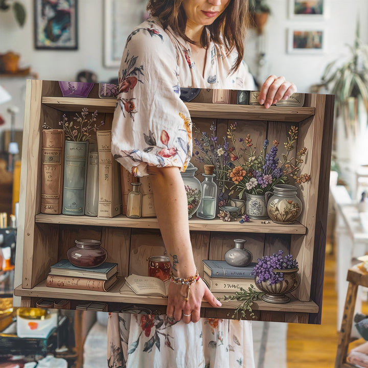 Witch’s Apothecary Canvas – Rustic Potion Shelf with Books & Herbs - Gifitto