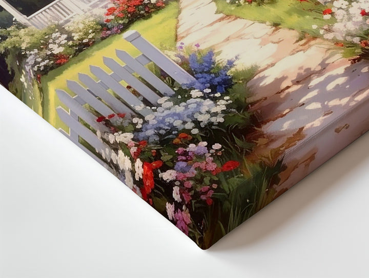 Cozy American Cottage Canvas – Flag, Flowers & White Picket Fence - Gifitto