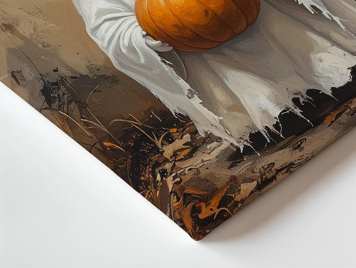 Ghost & Pumpkin Canvas – Whimsical Autumn Spirit with Witch Hat - Gifitto