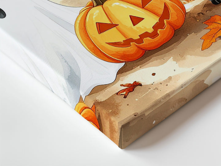 Ghost & Cat Witch Friends Canvas – Cozy Watercolor Halloween Duo Art - Gifitto