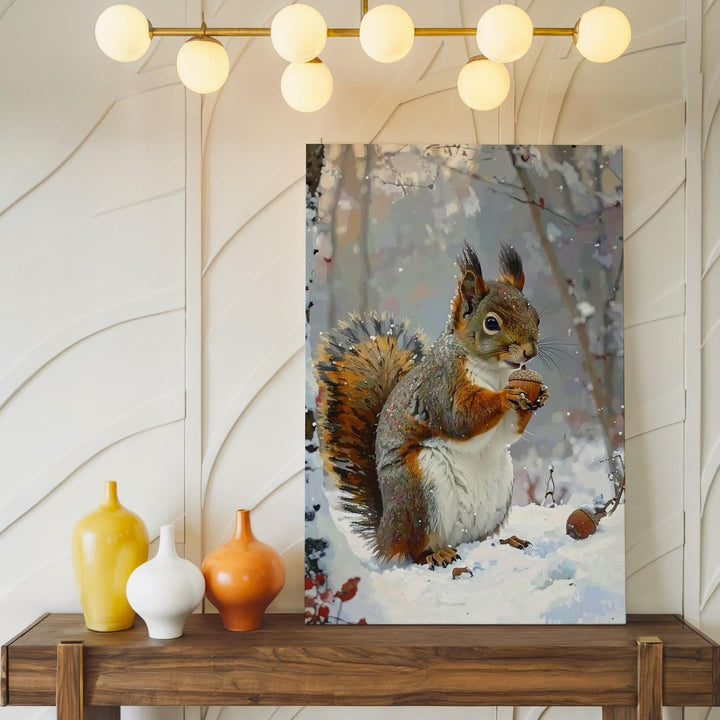 Winter Woodland Squirrel Canvas – Gentle Holiday Nature Wall Art - Gifitto
