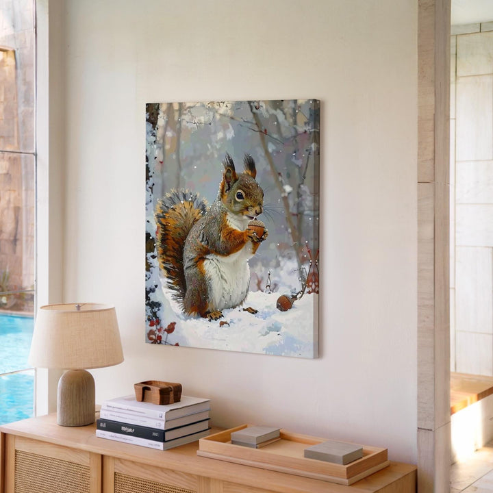 Winter Woodland Squirrel Canvas – Gentle Holiday Nature Wall Art - Gifitto