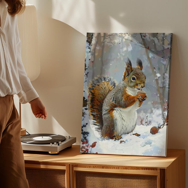 Winter Woodland Squirrel Canvas – Gentle Holiday Nature Wall Art - Gifitto