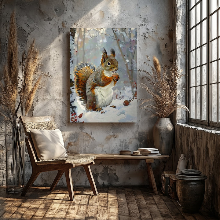 Winter Woodland Squirrel Canvas – Gentle Holiday Nature Wall Art - Gifitto