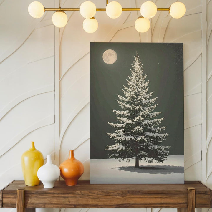 Glowing Evergreen Canvas – Minimalist White & Gold Christmas Tree Art - Gifitto