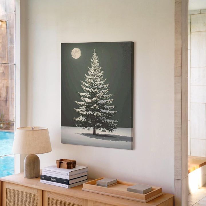 Glowing Evergreen Canvas – Minimalist White & Gold Christmas Tree Art - Gifitto