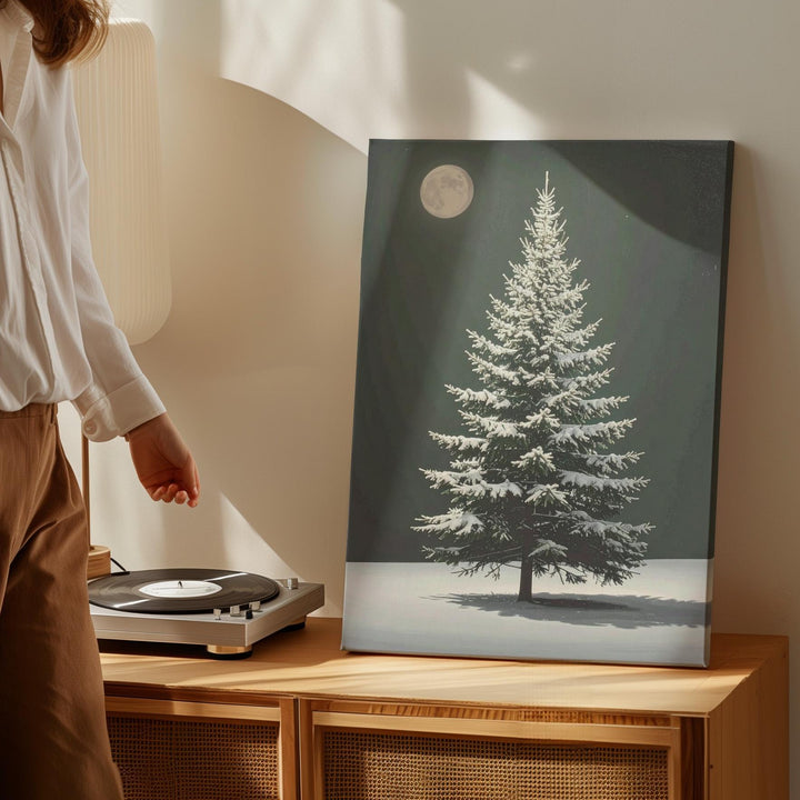 Glowing Evergreen Canvas – Minimalist White & Gold Christmas Tree Art - Gifitto