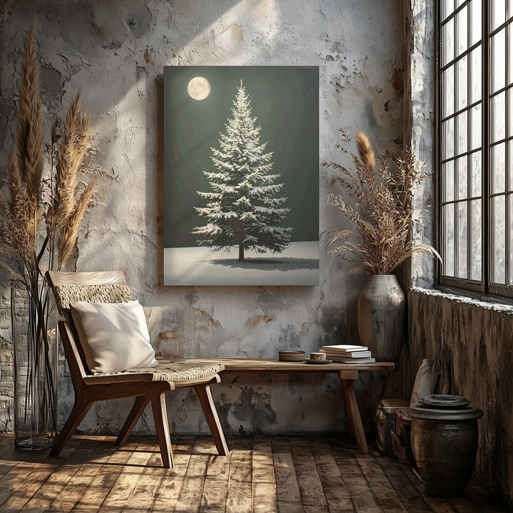 Glowing Evergreen Canvas – Minimalist White & Gold Christmas Tree Art - Gifitto