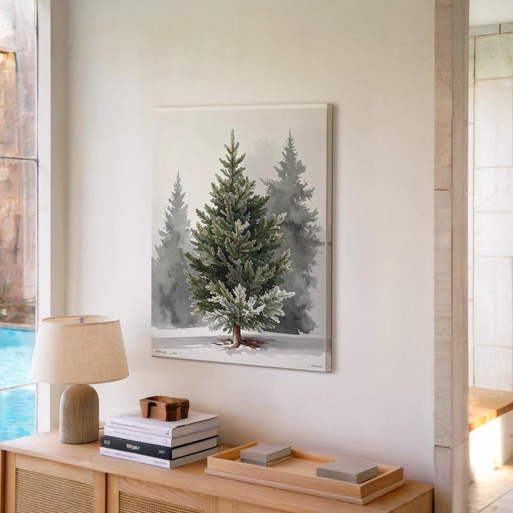 Watercolor Evergreen Tree Canvas – Classic Christmas Nature Wall Art - Gifitto
