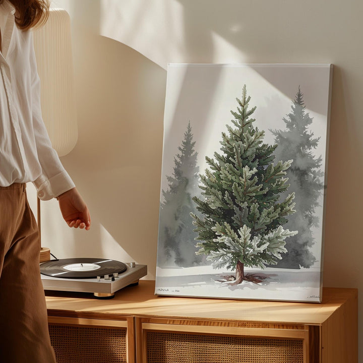 Watercolor Evergreen Tree Canvas – Classic Christmas Nature Wall Art - Gifitto