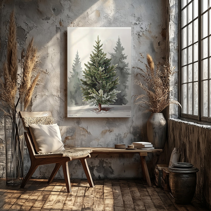 Watercolor Evergreen Tree Canvas – Classic Christmas Nature Wall Art - Gifitto