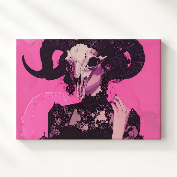 Occult Priestess Canvas – Dark Feminine Power with Goat Skull Mask - Gifitto