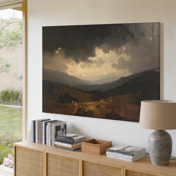 Through the Fog Canvas – Haunted Landscape Window View with Rain & Mystery - Gifitto