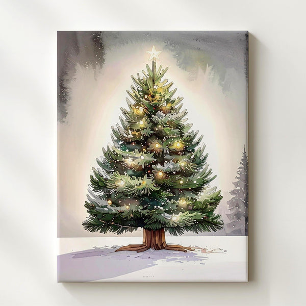 Watercolor Christmas Tree Canvas – Glowing Hand-Painted Holiday Wall Art - Gifitto