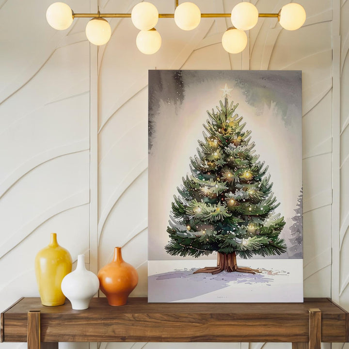 Watercolor Christmas Tree Canvas – Glowing Hand-Painted Holiday Wall Art - Gifitto