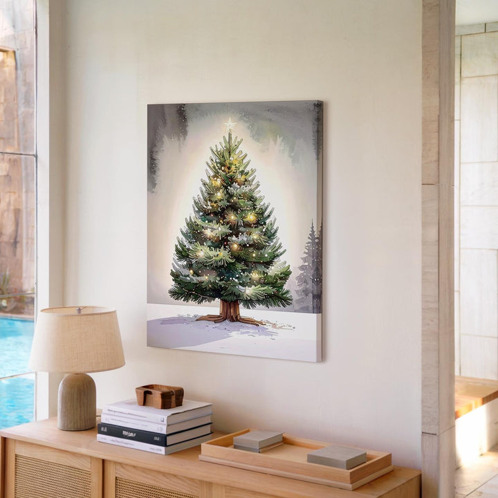 Watercolor Christmas Tree Canvas – Glowing Hand-Painted Holiday Wall Art - Gifitto