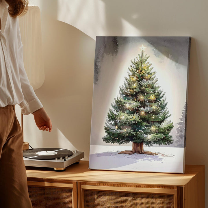 Watercolor Christmas Tree Canvas – Glowing Hand-Painted Holiday Wall Art - Gifitto