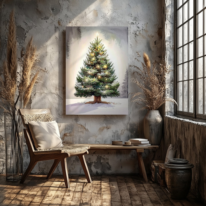 Watercolor Christmas Tree Canvas – Glowing Hand-Painted Holiday Wall Art - Gifitto