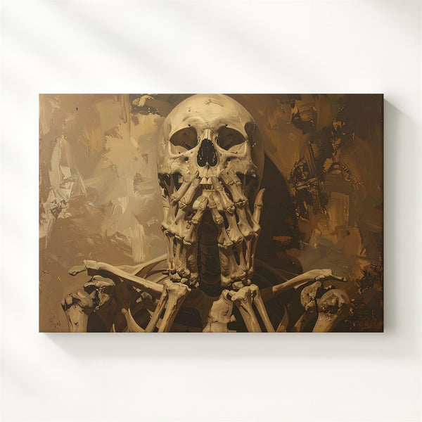 Mourning Bones Canvas – Emotive Skeleton in Chiaroscuro Light - Gifitto