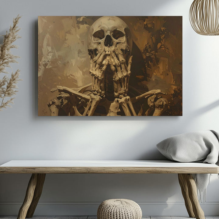 Mourning Bones Canvas – Emotive Skeleton in Chiaroscuro Light - Gifitto