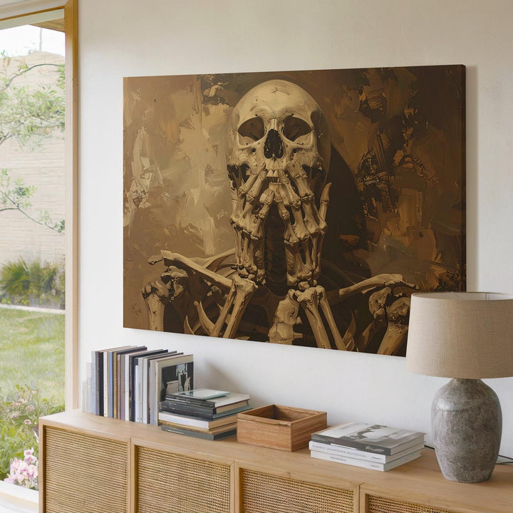 Mourning Bones Canvas – Emotive Skeleton in Chiaroscuro Light - Gifitto