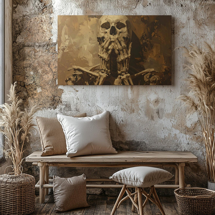 Mourning Bones Canvas – Emotive Skeleton in Chiaroscuro Light - Gifitto