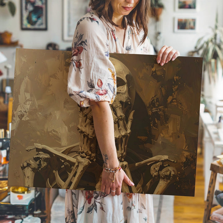 Mourning Bones Canvas – Emotive Skeleton in Chiaroscuro Light - Gifitto