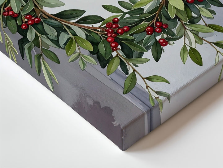 Mistletoe Wreath Canvas – Elegant Holiday Wall Art with Red Ribbon - Gifitto