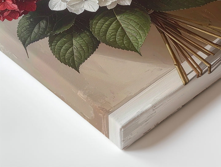 Red, White & Blue Hydrangea Canvas – Patriotic Floral Bouquet on Beige - Gifitto